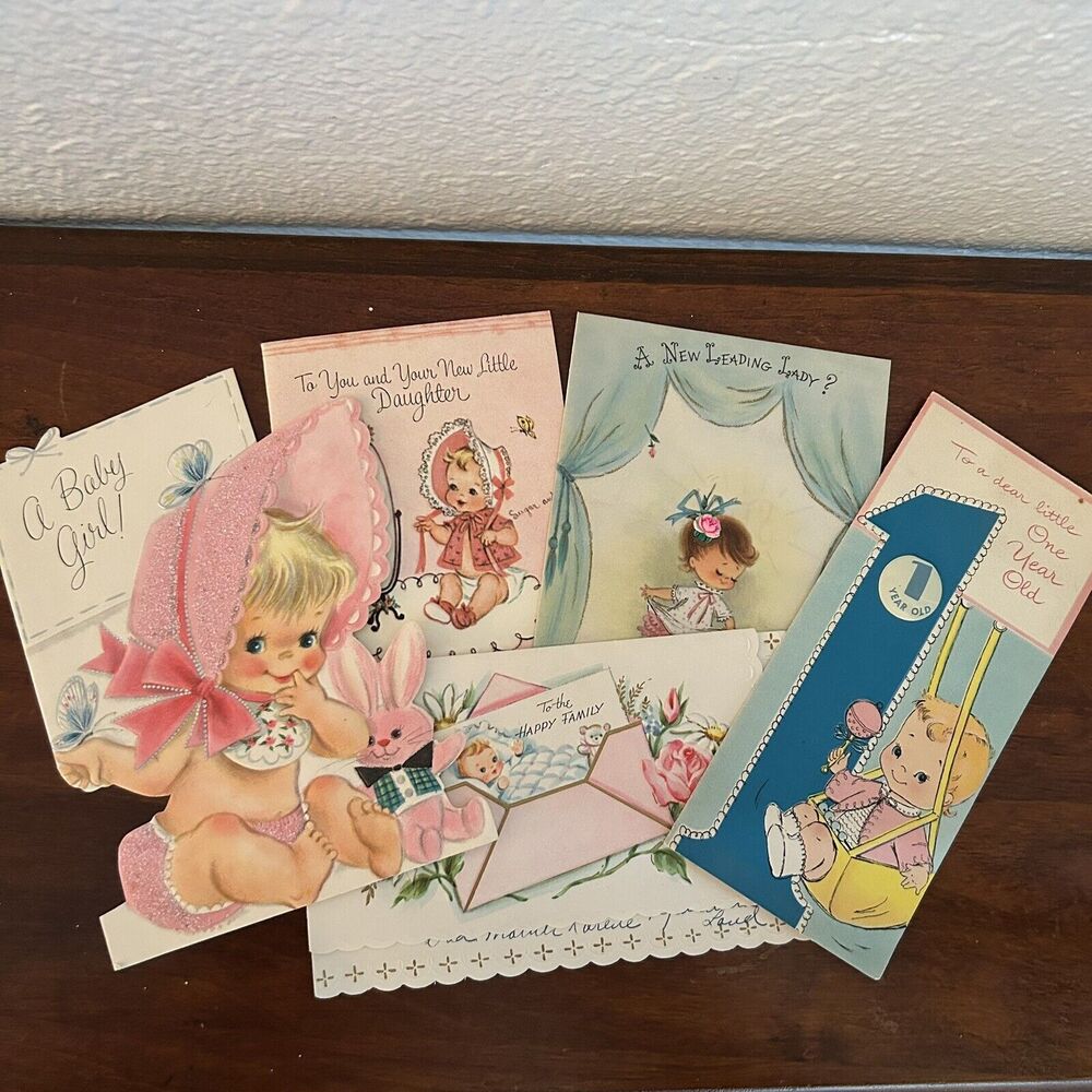 5x Vintage 50s/60s Welcome Baby Congratulations Cards Ephemera Scrapbook